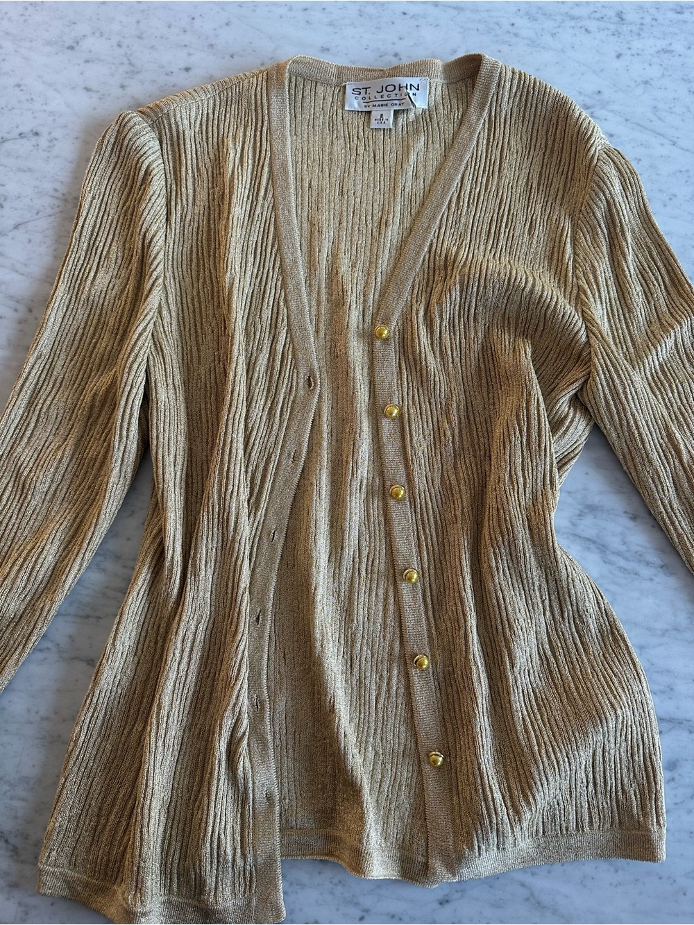 St. John Gold Ribbed Knit Cardigan